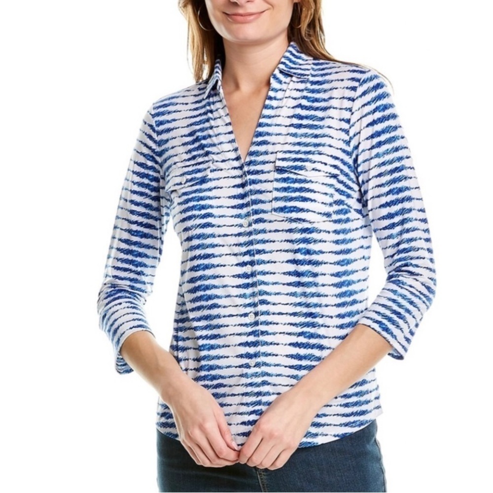 J. McLaughlin Brynn Lyford Jersey Stripe Catalina Cloth Shirt Size XL